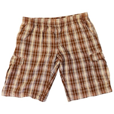 Gingham Check Cargo Shorts Brown Blue Size XL