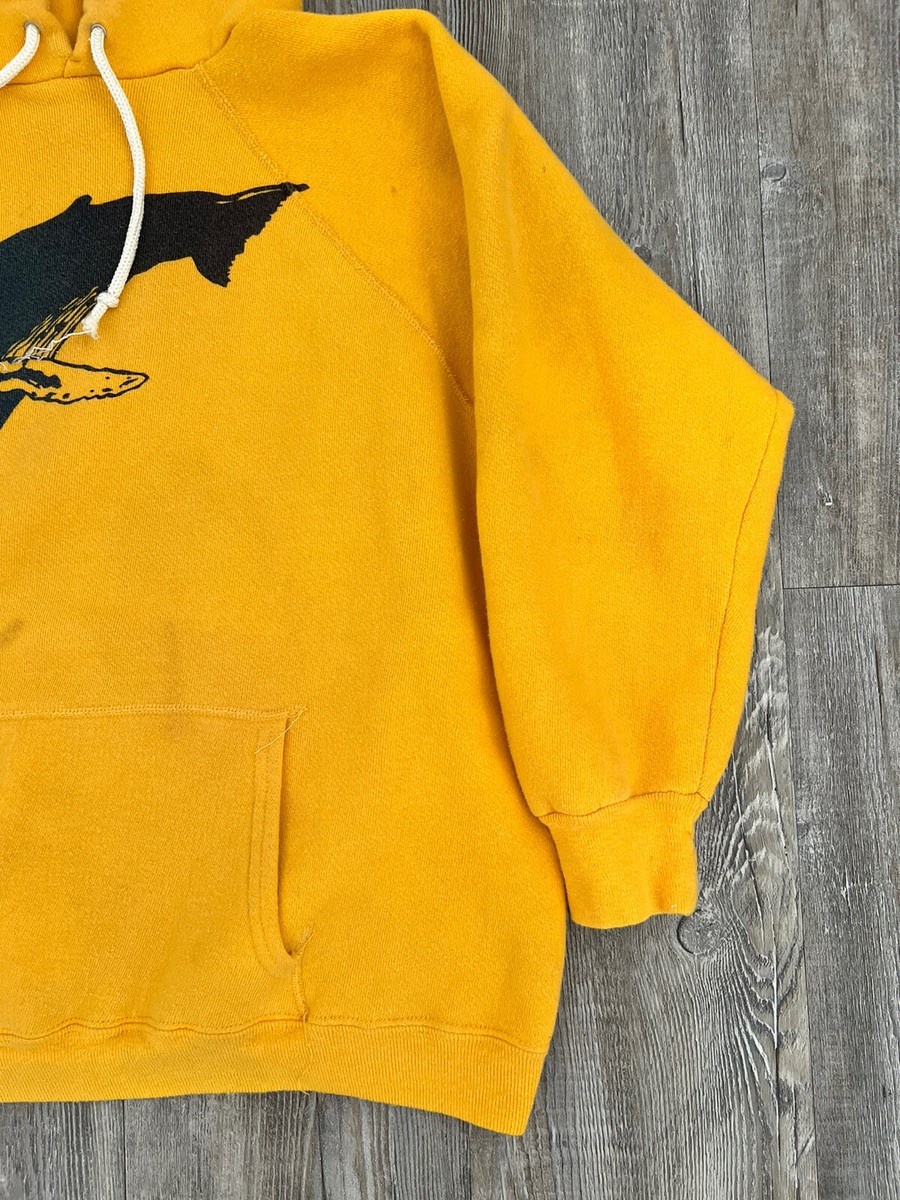 True Vintage 70s Hoodie Sweatshirt Whale Yellow Double Sided