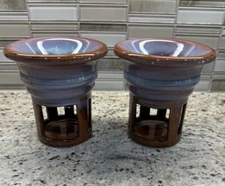 Set/2 Ceramic Pottery Wax Melter Oil Diffuser Incense Burner Candle Brown