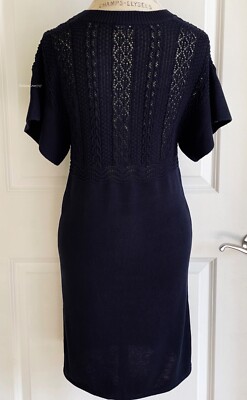 NEW CHANEL 18P NAVY BLUE KNIT CROCHET CC LOGO BUTTONS DRESS 34 XS