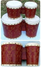 Rare double pair of etched bongos with skin heads