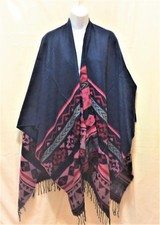 Navy Blue Warm Winter Tribal Shawl Wrap Poncho Chevron Zig Zag Cape Fringe Aztec