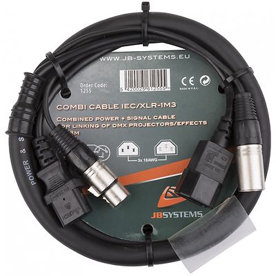 JB Systems Kombikabel 1,3m Hybrid Strom & DMX IEC XLR Kaltgeräte DJ Lichtefekt