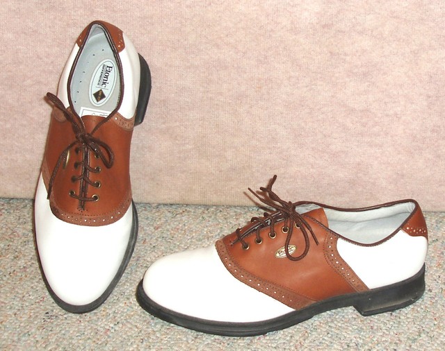 Men's brown/white leather upper ETONIC Difference golf cleats / shoes