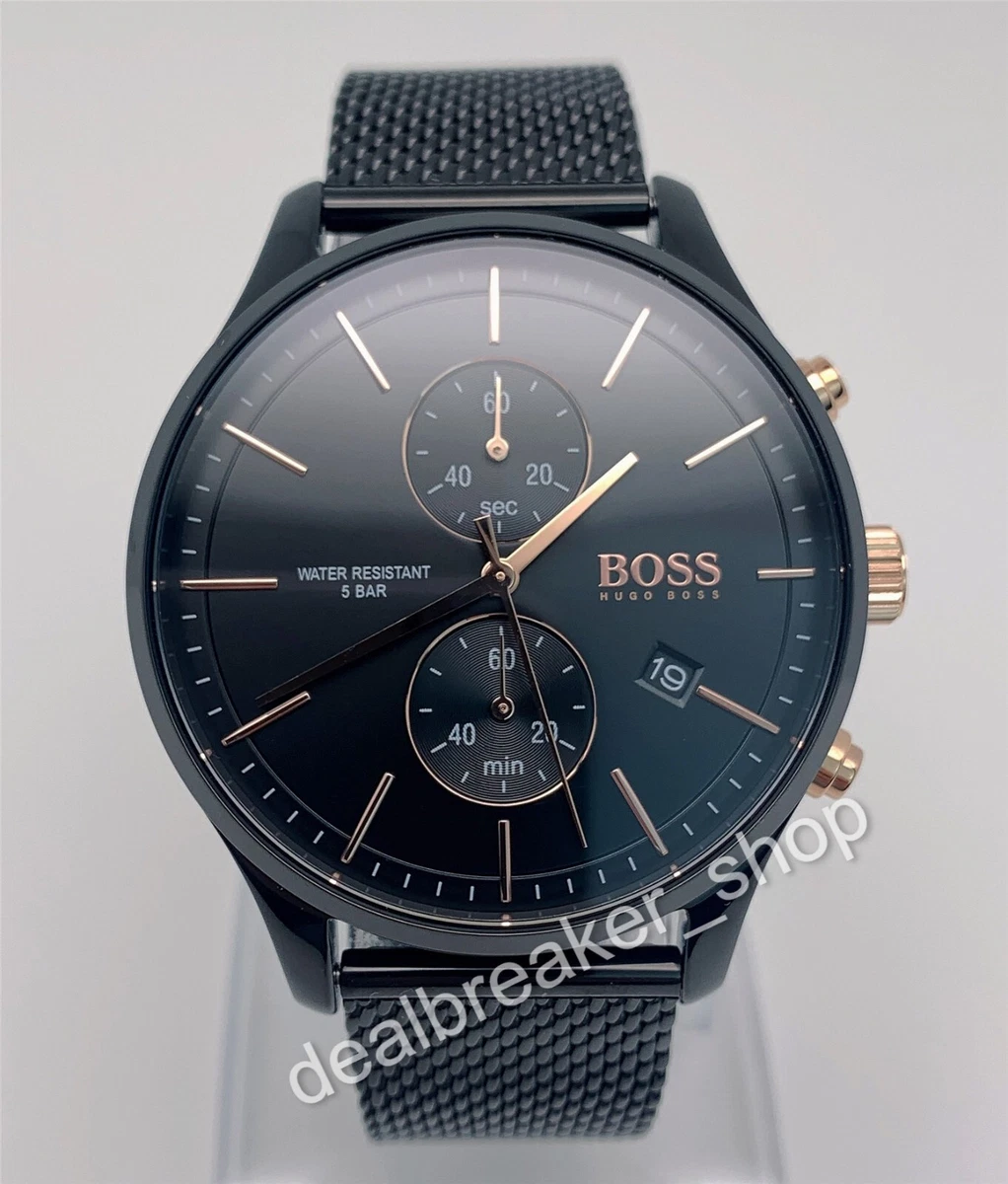 Hugo Boss HB 1513811 Skymaster Black Tone Mesh Strap Men\'s Wrist Watch |  eBay