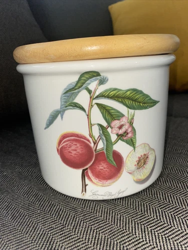 Portmeirion Pottery Stoke on Trent Canister Wood Lid Jar Plums 5.5”x6” England