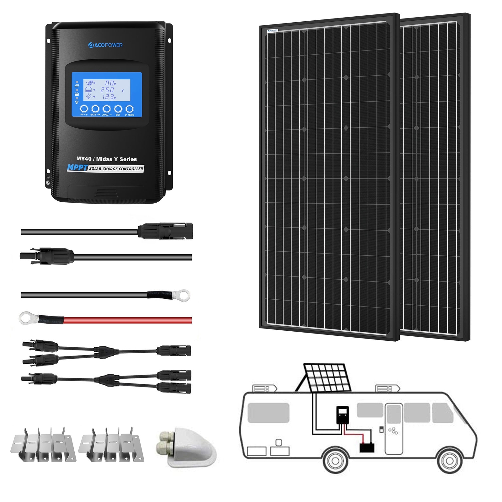 400 Watt Monocrystalline Solar RV Kit W/ 40A MPPT Charge Controller (2x200W 40A