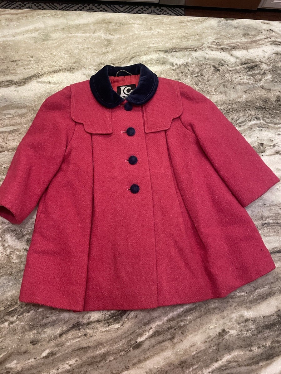Girls 3T Winter Pink Wool Pea Coat Navy Velvet Great  Piece!