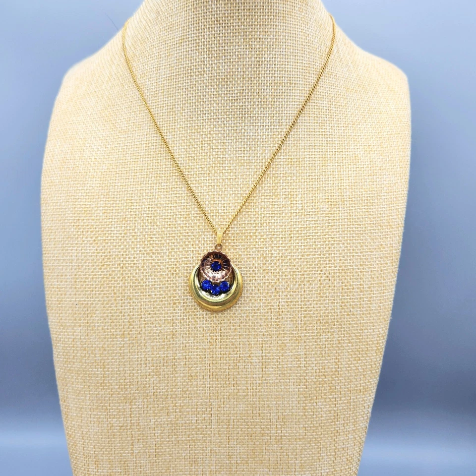 Collar de diamantes de imitación azul GF amarillo y rosa 12K firmado por Harry Iskin temprano 18" Foto 4 de 4