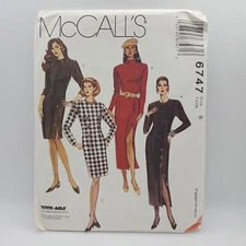 McCall's 6747 Princess Seam/Slit Long Sleeve Dress Size 8 Bust 31" Uncut