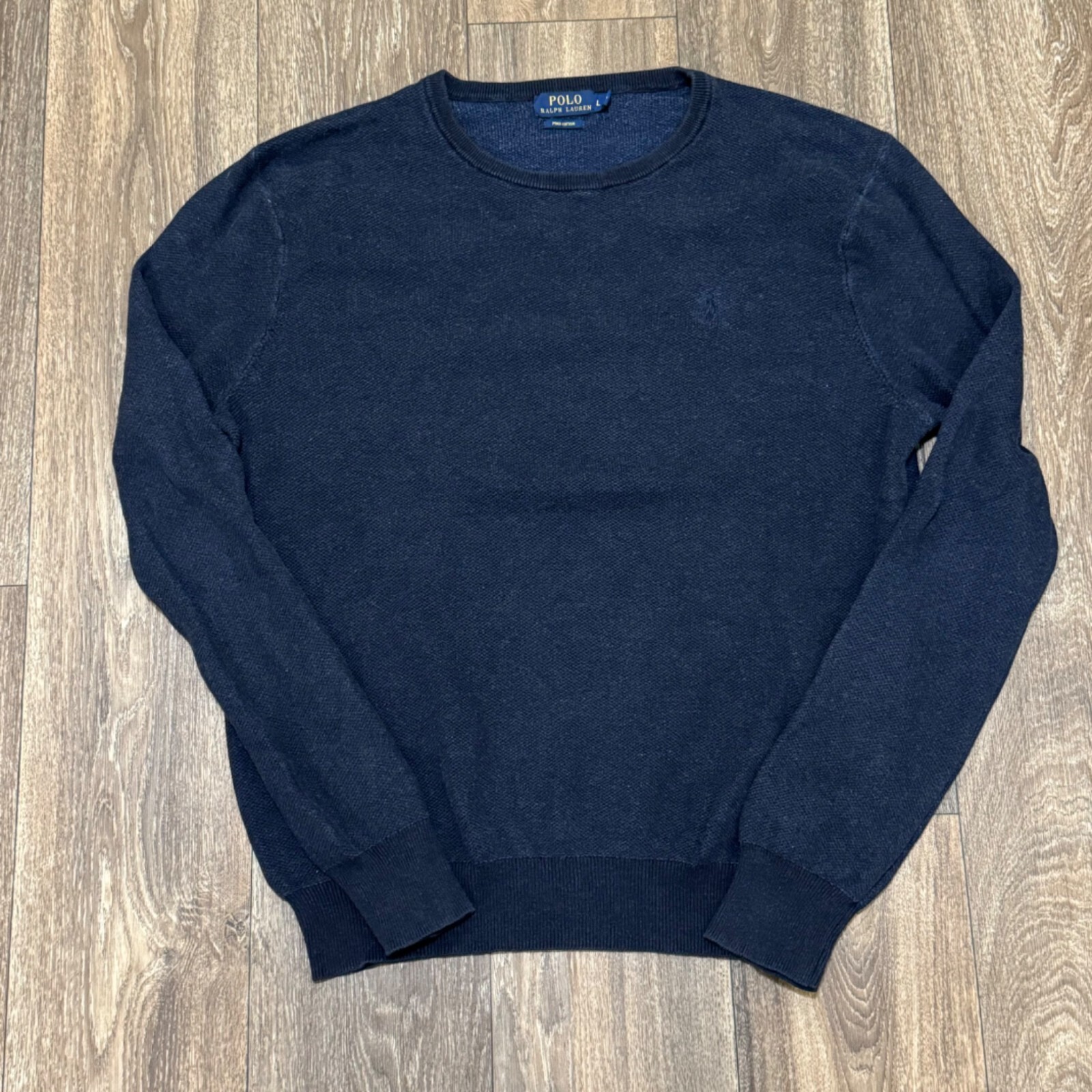 Polo Ralph Lauren Felpa Uomo Grande Blu Pima Cotone Waffle Maglia Pony