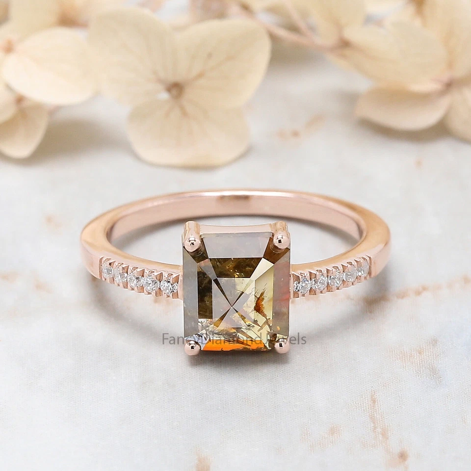 1.46 Ct Radiant Cut Brown Color Diamond Ring 14K Rose Gold Engagement Gift Ring - Image 4 of 4