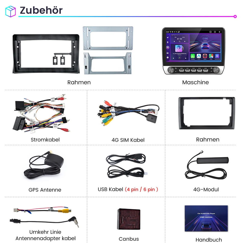 8Kern 6+128G Carplay Android14 Autoradio Für VW Multivan T5 2008-15 GPS Navi DAB - Bild 3 von 4