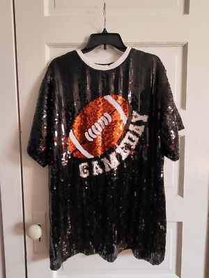 black dress for football game Sequence Black game day dress with gold graphic Design football and lettering