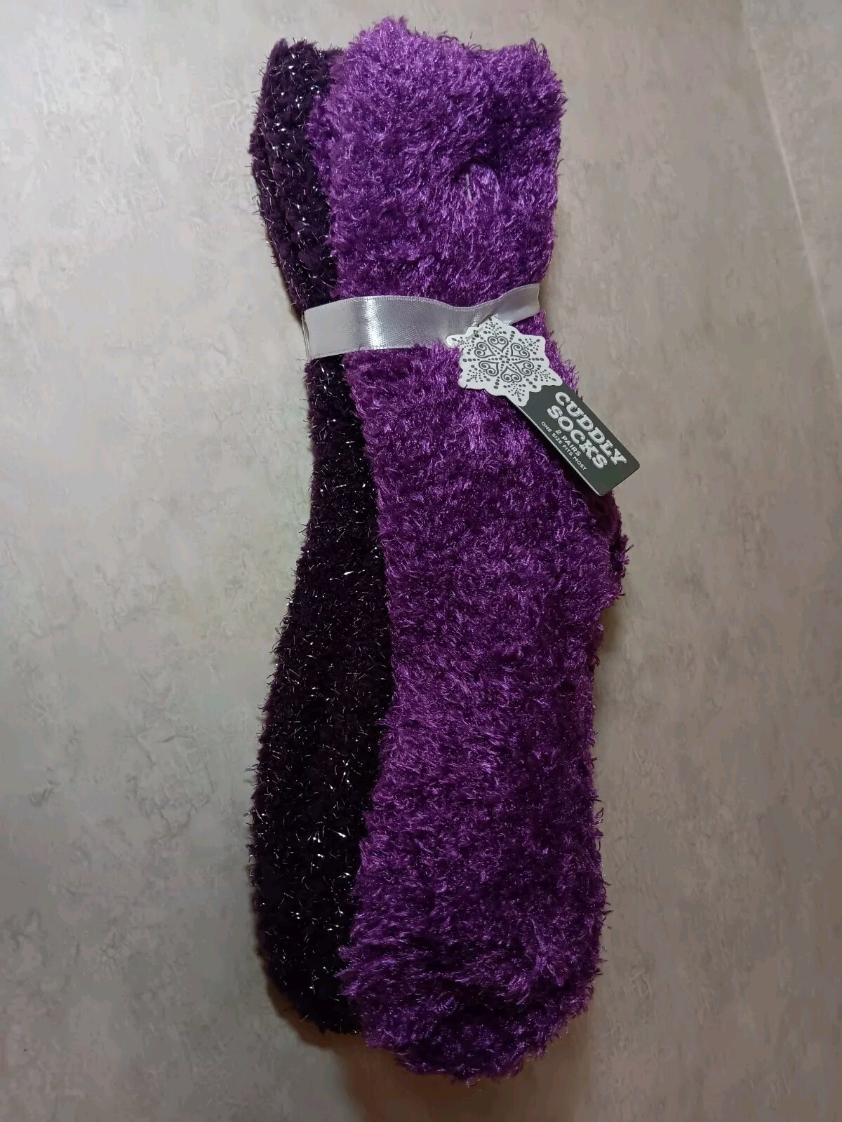 Purple Fuzzy Socks (2 Pairs) Dark Purple With Metallic And Lilac Comfort Cuddly