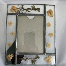 Leaded Glass Photo Frame Dried Pressed Flowers Butterfly BoHo Cottagecore 3.5x5