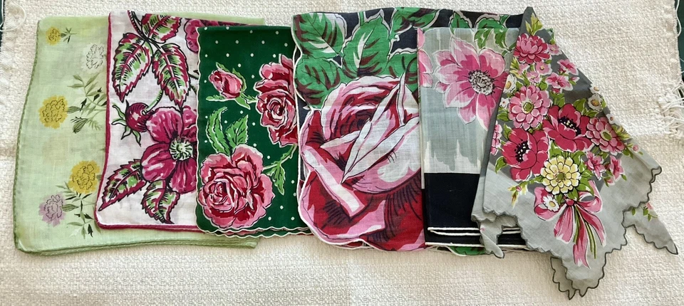 复古花卉玫瑰粉色/绿色手帕手卷时尚亚麻 B Monogram — 第 2/4 张图片