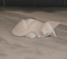 Sleeping Cat Figurine Plastic Eyes Closed White Cute Cat Made In The USA