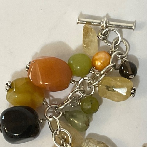 Bracciale Vintage Silpada Argento Sterling Pietre Miste Perle Cha-Cha Pendente 8” - Foto 8 di 24