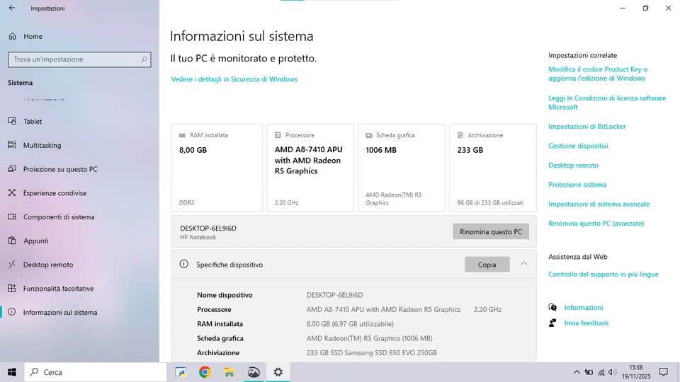 Notebook HP 15-ba097nl – AMD A8-7410 – 8 GB RAM – 250Gb SSD – 15,6" - Immagine 3 di 4