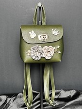 Mini Backpack Olive Green Floral Faux Leather Mini Purse Cute