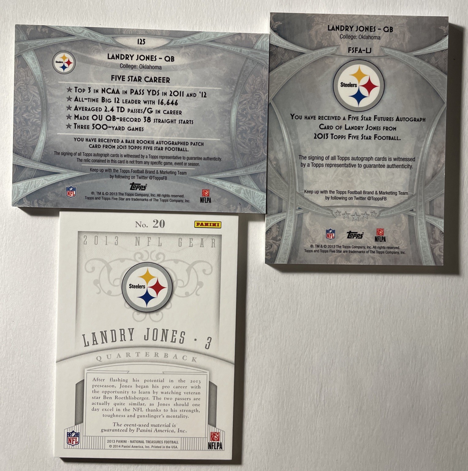 2013 Topps Five Star LANDRY JONES Rookie Patch Auto /94 + RC Auto /130 + 2013 NT view 2
