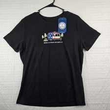 Life Is Good Womens Black USA RV Camping Short Sleeve T Shirt L NEW 100% Cotton