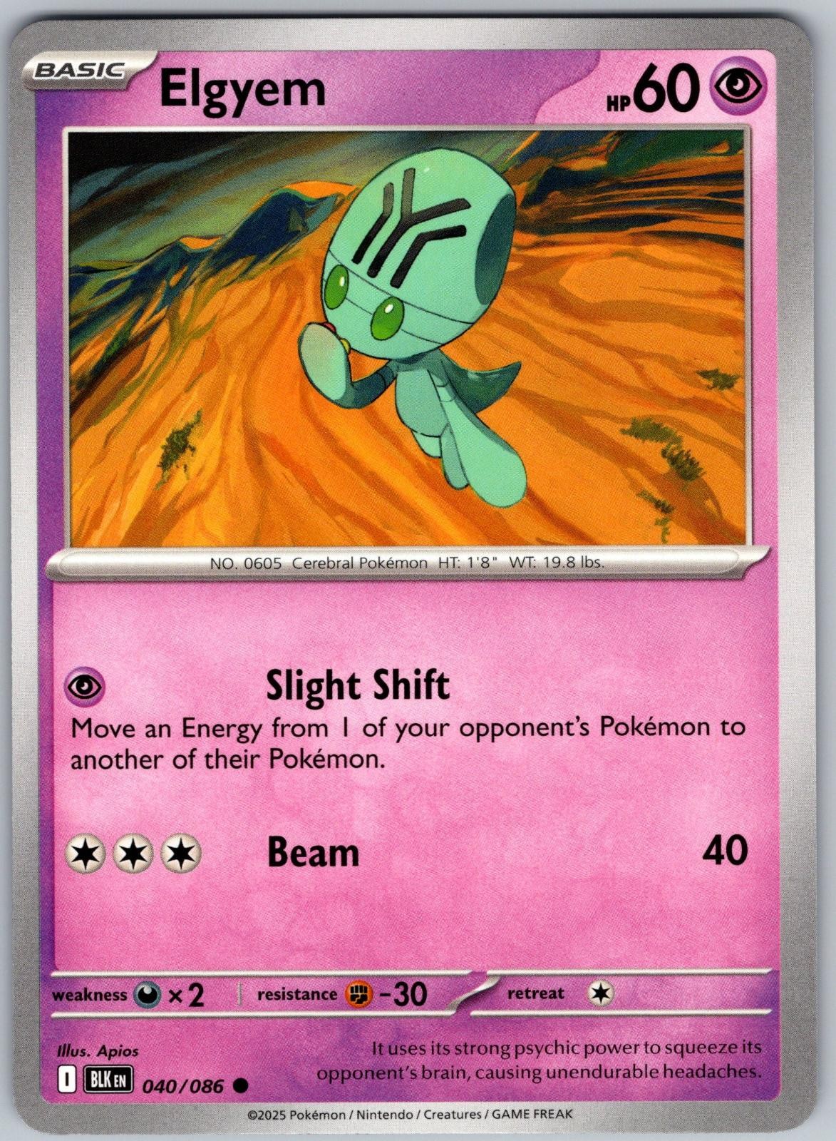 Elgyem 040/086 Common Black Bolt Pokemon Near Mint
