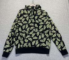 Nike Sportswear Hoodie Mens Medium Black Neon Yellow Allover Logo Print Cotton