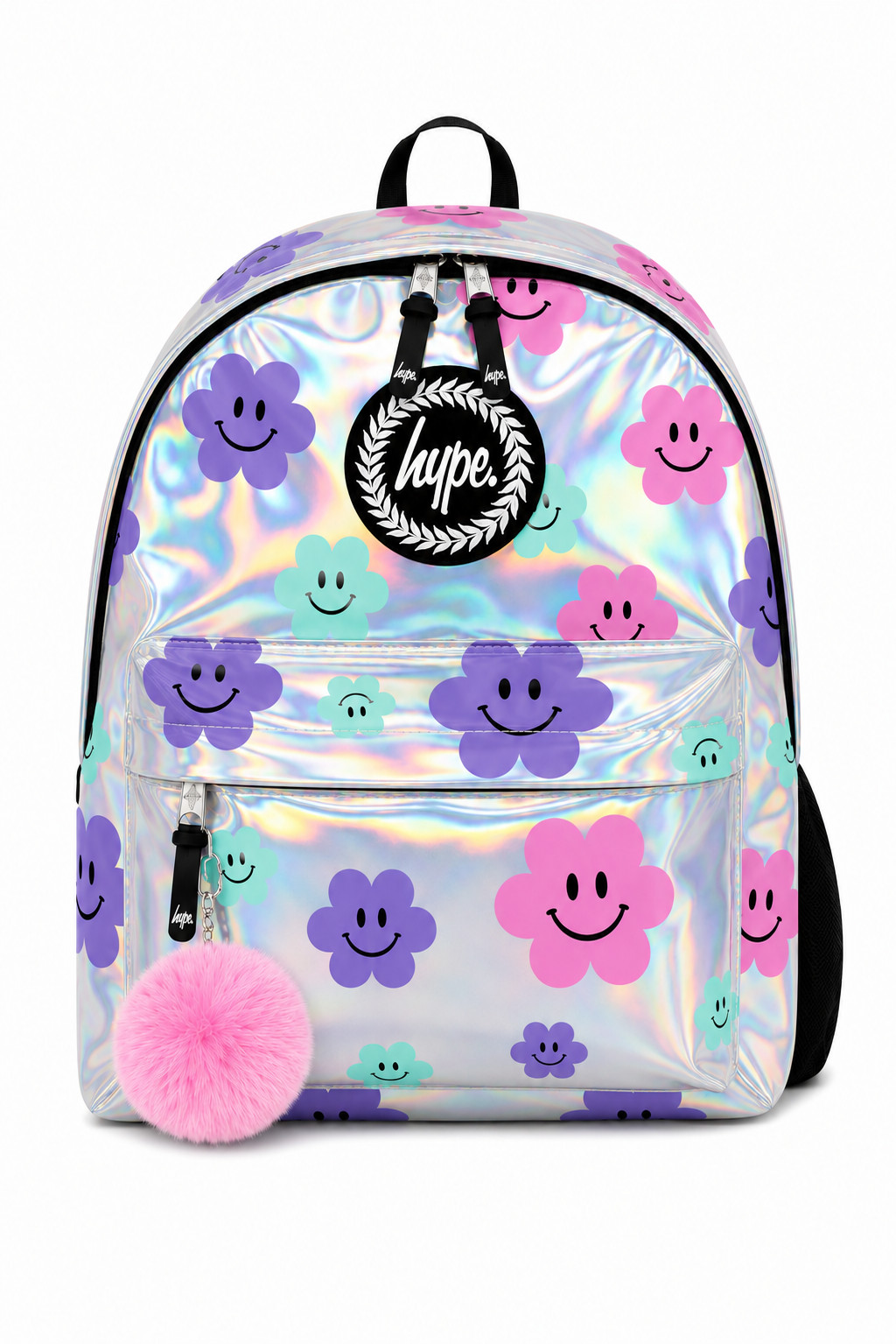 HYPE Girls Holographic Happy Flowers Backpack School Rucksack Travel Bag