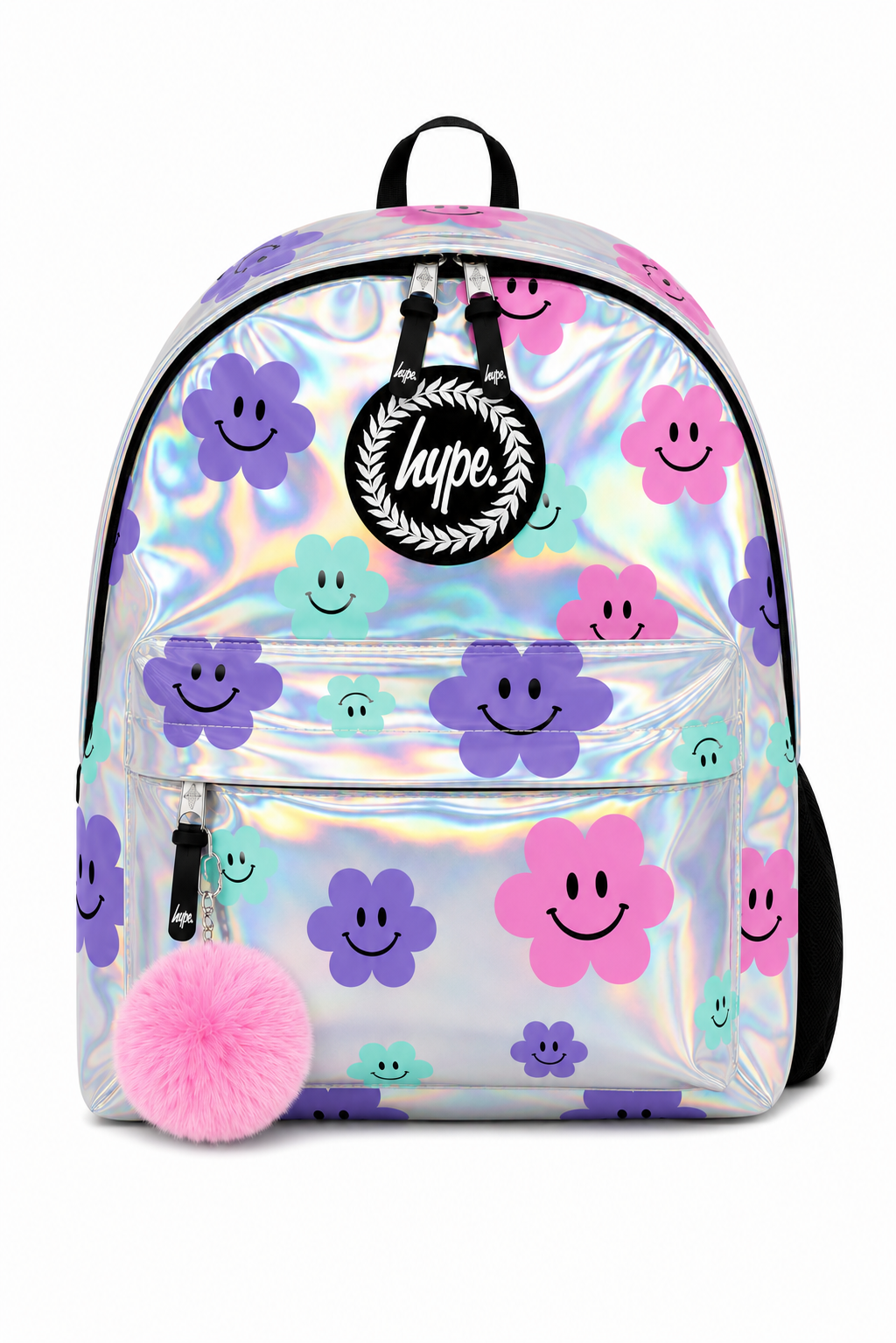 HYPE Girls Holographic Happy Flowers Backpack School Rucksack Travel Bag