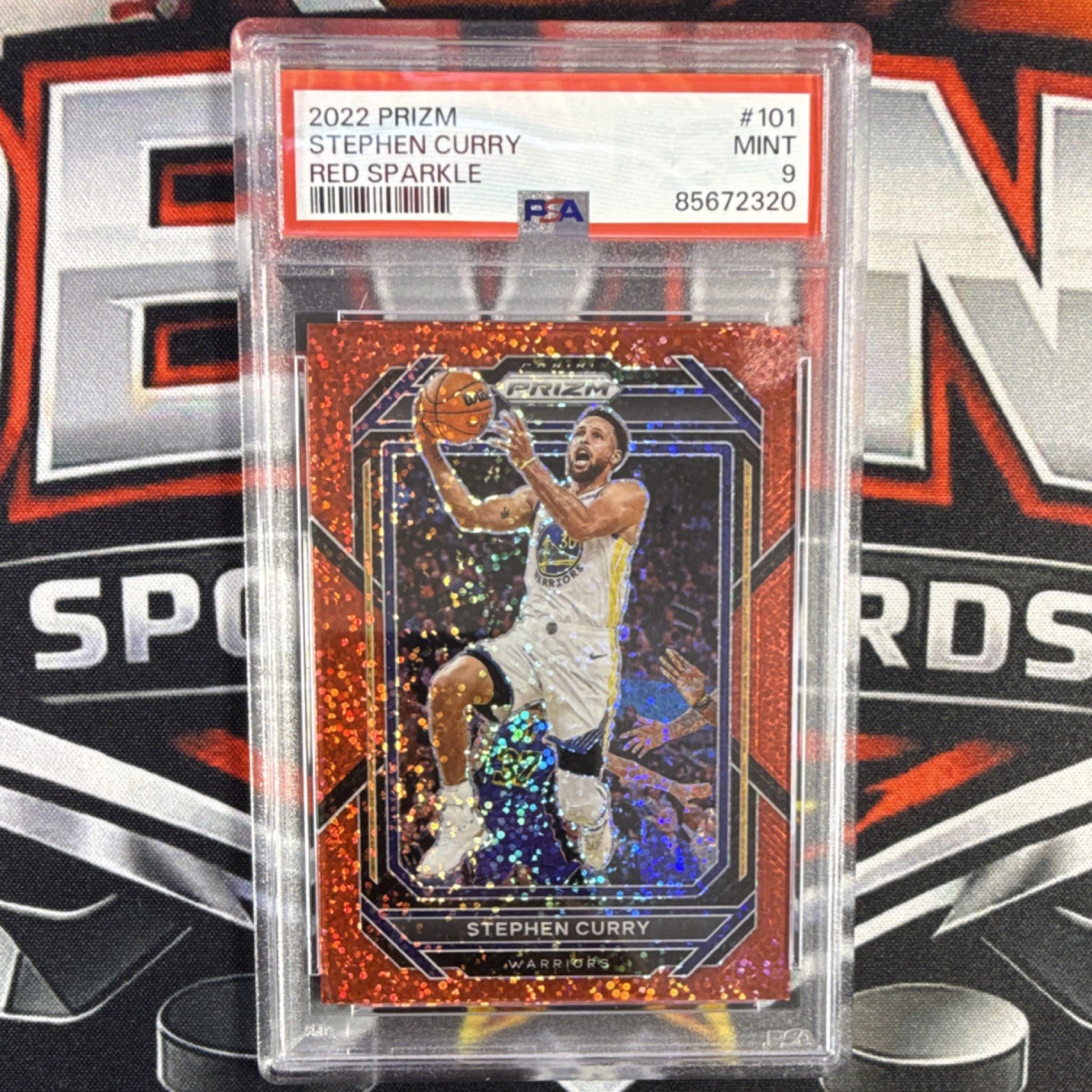 Panini 2022-23 Prizm Stephen Curry Red Sparkle Prizm #101 PSA 9 Warriors
