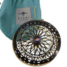 Azuni London Statement Mandala Necklace Double Disc Filigree Pendant Gold Black