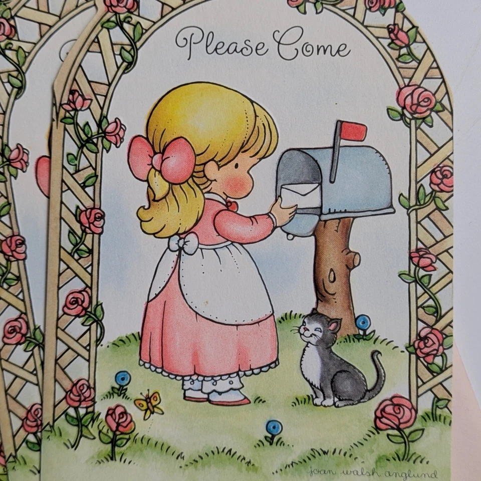 Tarjetas de relleno de invitación de fiesta de cumpleaños Joan Walsh Anglund sello vintage de los años 70 Foto 3 de 4