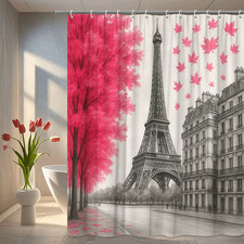Paris Eiffel Tower Pink Shower Curtain