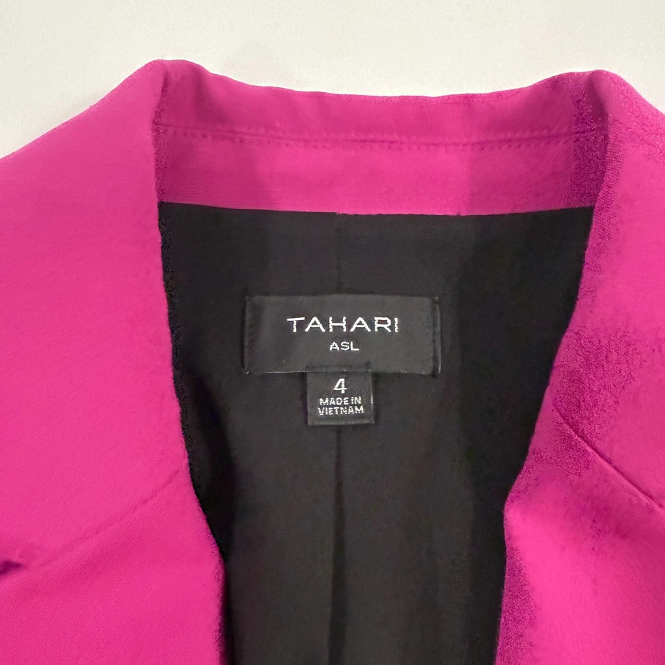 Conjunto de traje magenta de un botón Tahari ASL chaqueta elástica profesional talla 4 / pantalones talla 6 Foto 3 de 4
