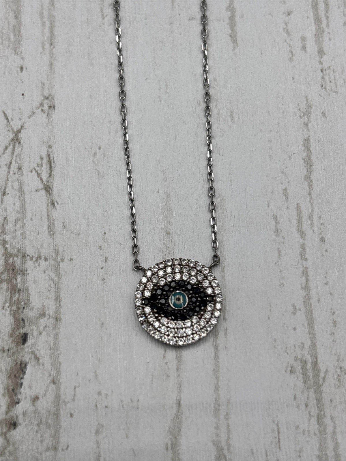 .925 Evil Eye Necklace 16” Adjustable 0421-318