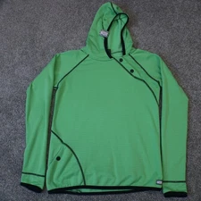 TREW Gear Hoodie Womens Small Green Grid Fleece Base Layer Thumbholes Made USA