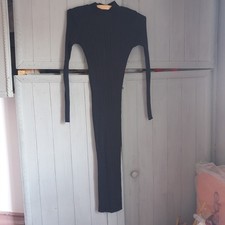 Zara Black Knit Dress Sz S Skinny Rib Bodycon Midi