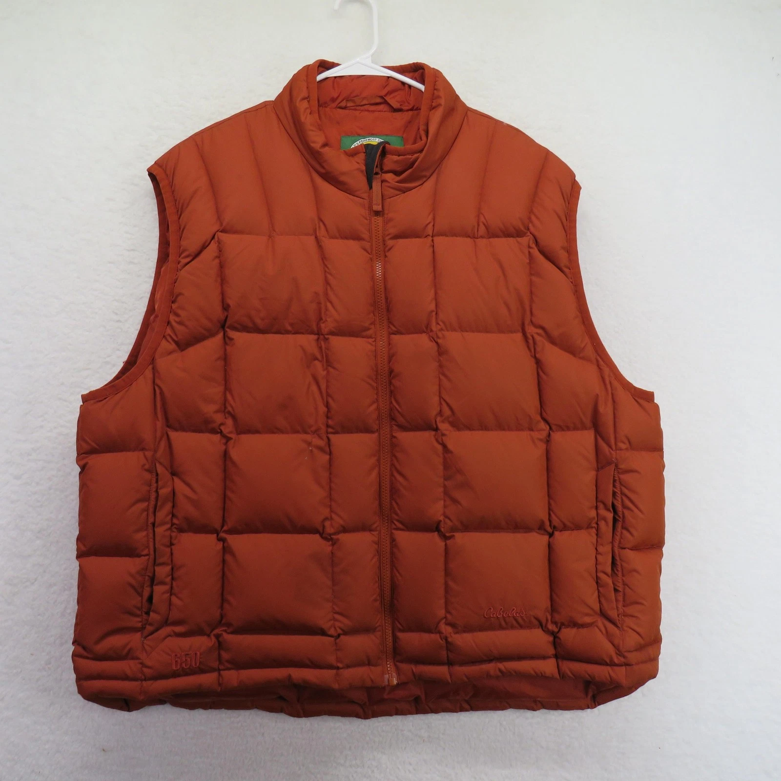 Cabela's Vest Mens 2XL Orange Down Puffer Jacket 650 Fill Insulated Outdoor