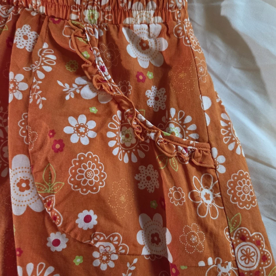 Юбка American Girl размер 10 оранжевая с цветочным узором без застежек летняя с хлопковой подкладкой карманы - Изображение 4 из 4