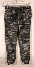 Gap Kids Boys Size XXL 14-16 Gray Camo Jogger Pants Pull On Lined Zip Pockets
