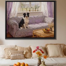 Oil Painting Dog Border Collie Canvas Print Living Room Decor Animal Artwork