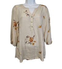 Figueroa  Flower Tunic Top Womens Small Floral Embroidered Boho Peasant Blouse