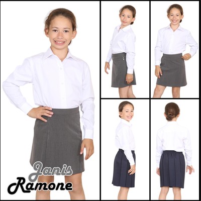 Mädchen Schulhemd Uniform Langarm Kinder Kragen weiß Bluse Oberteil 2er Pack