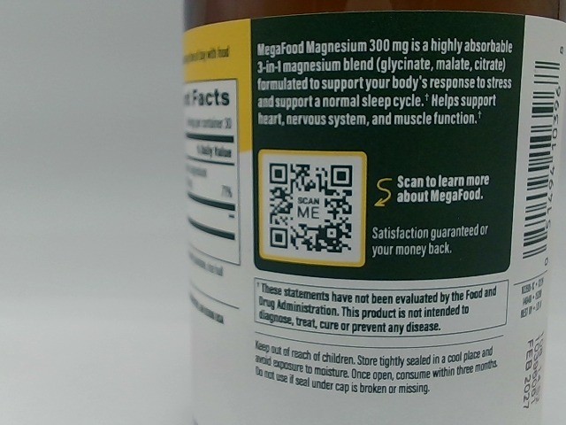 MegaFood Magnesium Supplement, 300mg Magnesium Glycinate, Citrate & Malate