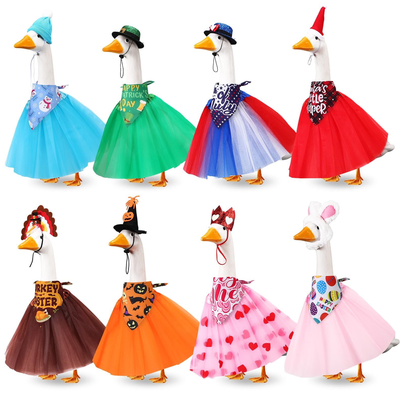 8 Set Holiday Porch Goose Outfits Christmas Winter Thanksgiving Halloween 4th...