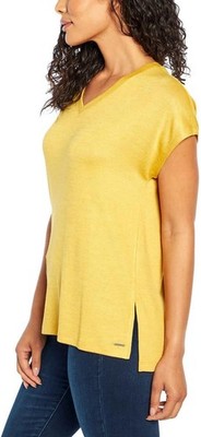 ORVS NWT Women Short Sleeve V-Neck Tunic Knit Top Shirt Mustard Yellow Size S