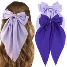 Silky Satin Purple Hair Bows 2 Pcs Big Hair Bows for Women Hair Ribbons Oversize