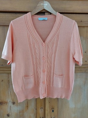 Süsse apricot Damen Strickjacke Gr. 46, kurze Ärmel, V-Ausschnitt, Erica Rössler